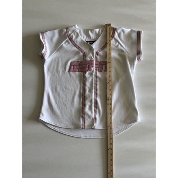 Vintage ESPN Jersey Button Up Shirt Pink and White Women’s Size Medium Rare Y2K - Picture 3 of 6
